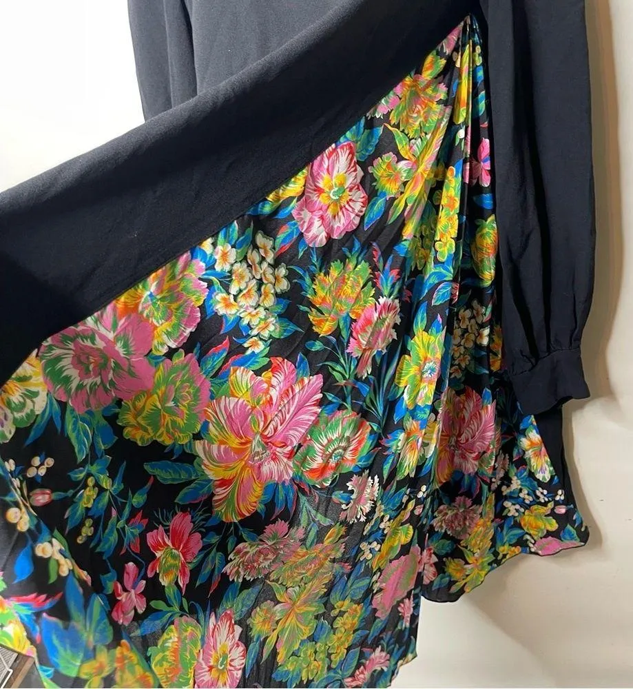 Msgm Shift Dress with Floral Print in Black Acetate sz 48 - Image 10