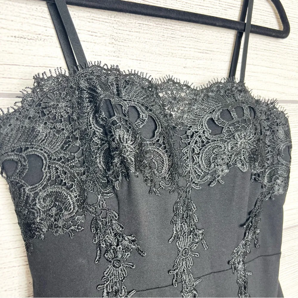 Haute Monde Black Bodycon Cocktail Dress Embroidered Lace Appliqué Size Large - Image 7