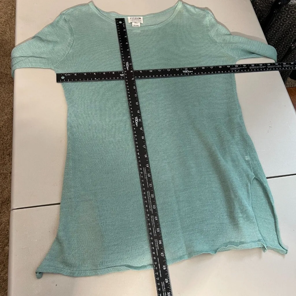 Citron Santa Monica Tunic Top Large Seafoam Green‎ Knit Long Bell Sleeve Crochet Green - Image 2