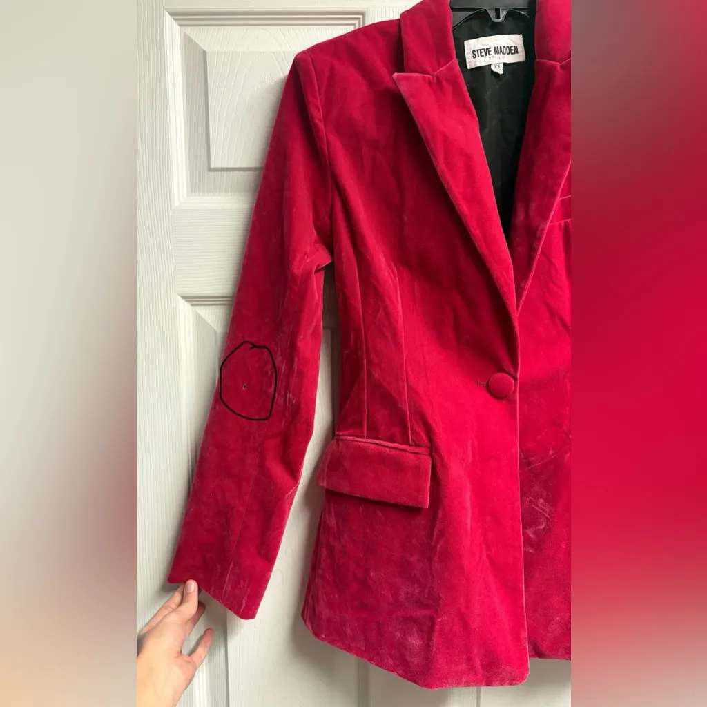 Steve Madden Hot Pink Velvet One Button Blazer Size XS - Image 3