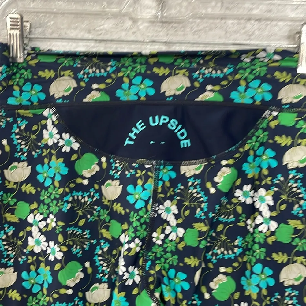 THE UPSIDE Floral Print Compression Leggings Green Blue Size 8 - Image 4