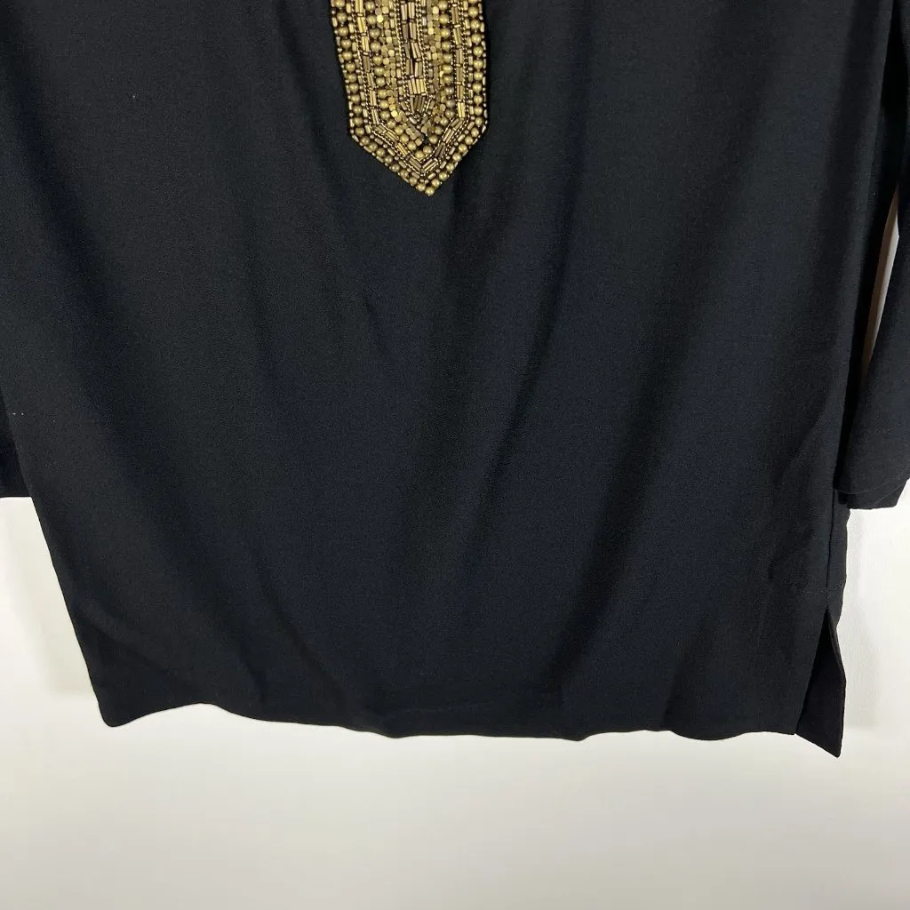 RALPH LAUREN Top Womens 4 Tunic‎ Crepe Embellished Popover Black Label Black USA - Image 4