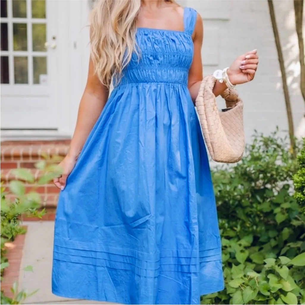 PINCH Royal Blue Ruched Tank Midi Dress Milkmaid Cottagecore Size L Size L - Image 14