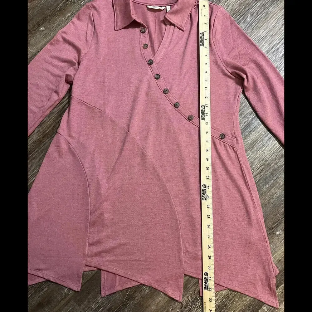 Soft Surroundings Pink Button Accent Oversized Collar Fall Tunic Pull Over Large - Image 9