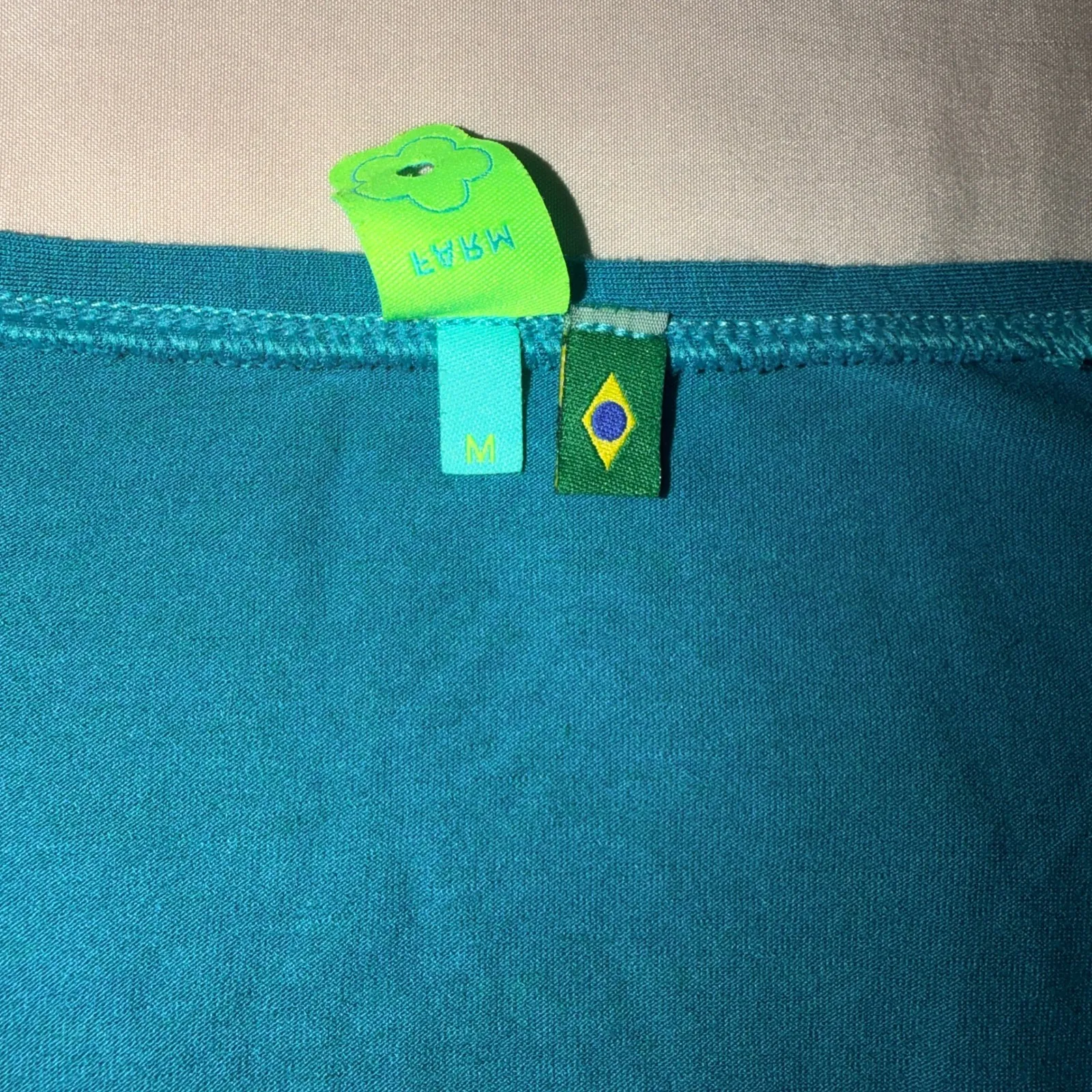 Farm Rio Teal Blue Tank Top Long Sleeve Scoop Neck Casual Women Size Medium Crop - Image 5