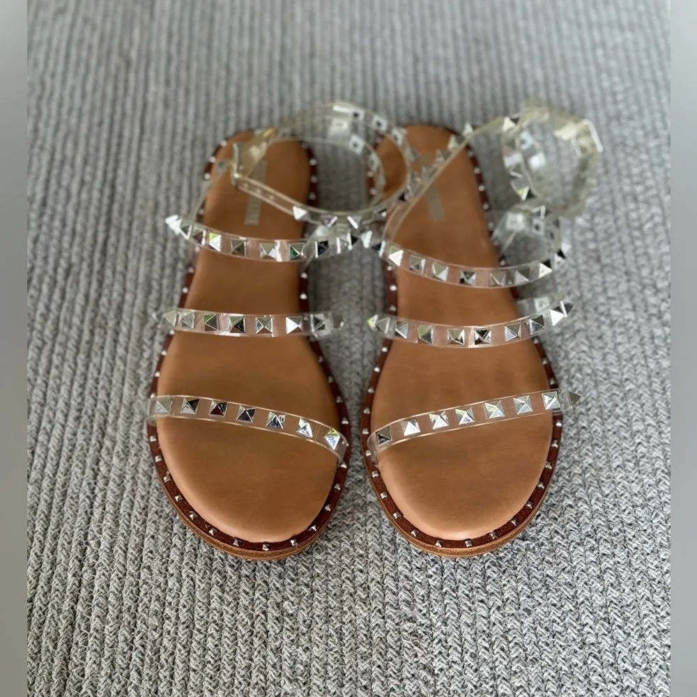 CUSHIONARE Clear Silver Studded Ankle Strap Sandals Size 8 - Image 2