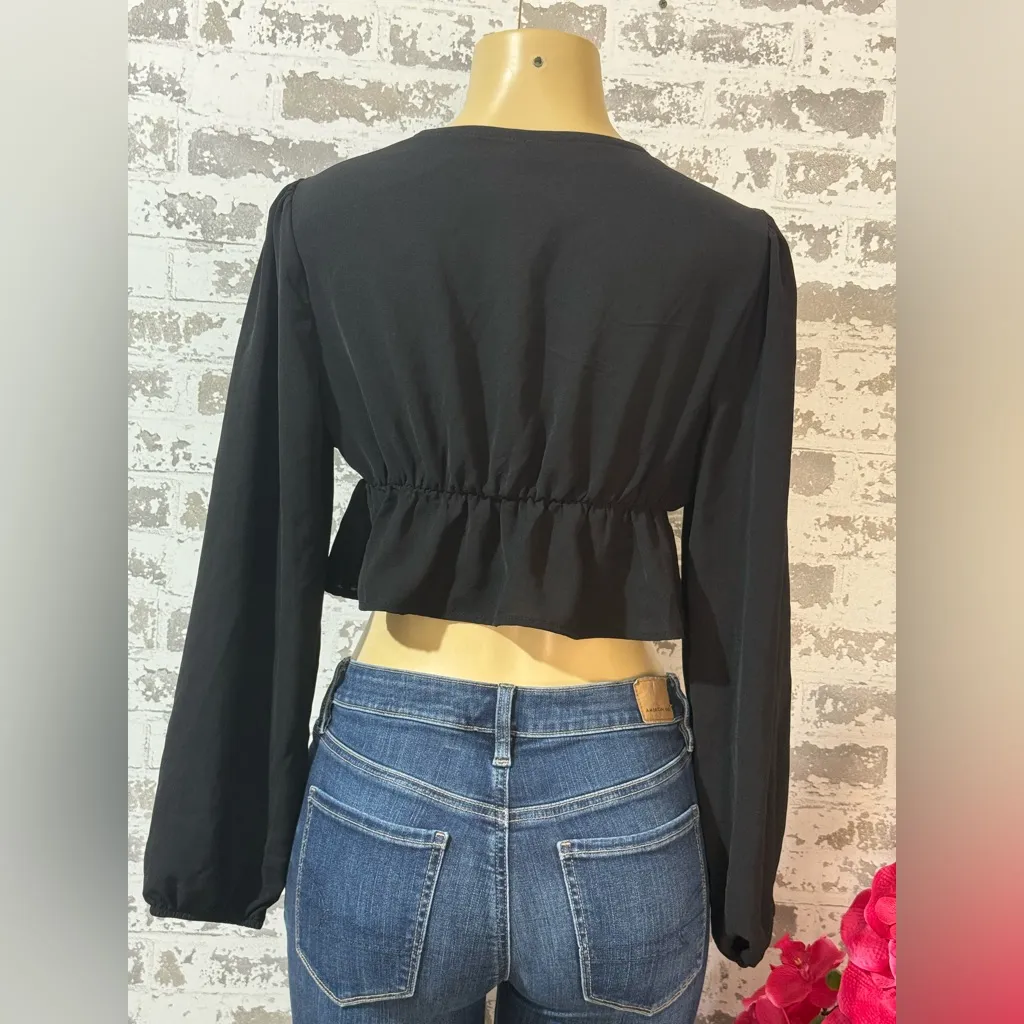 SHEIN Elegant Black Lace Tie-Front Blouse - Image 2