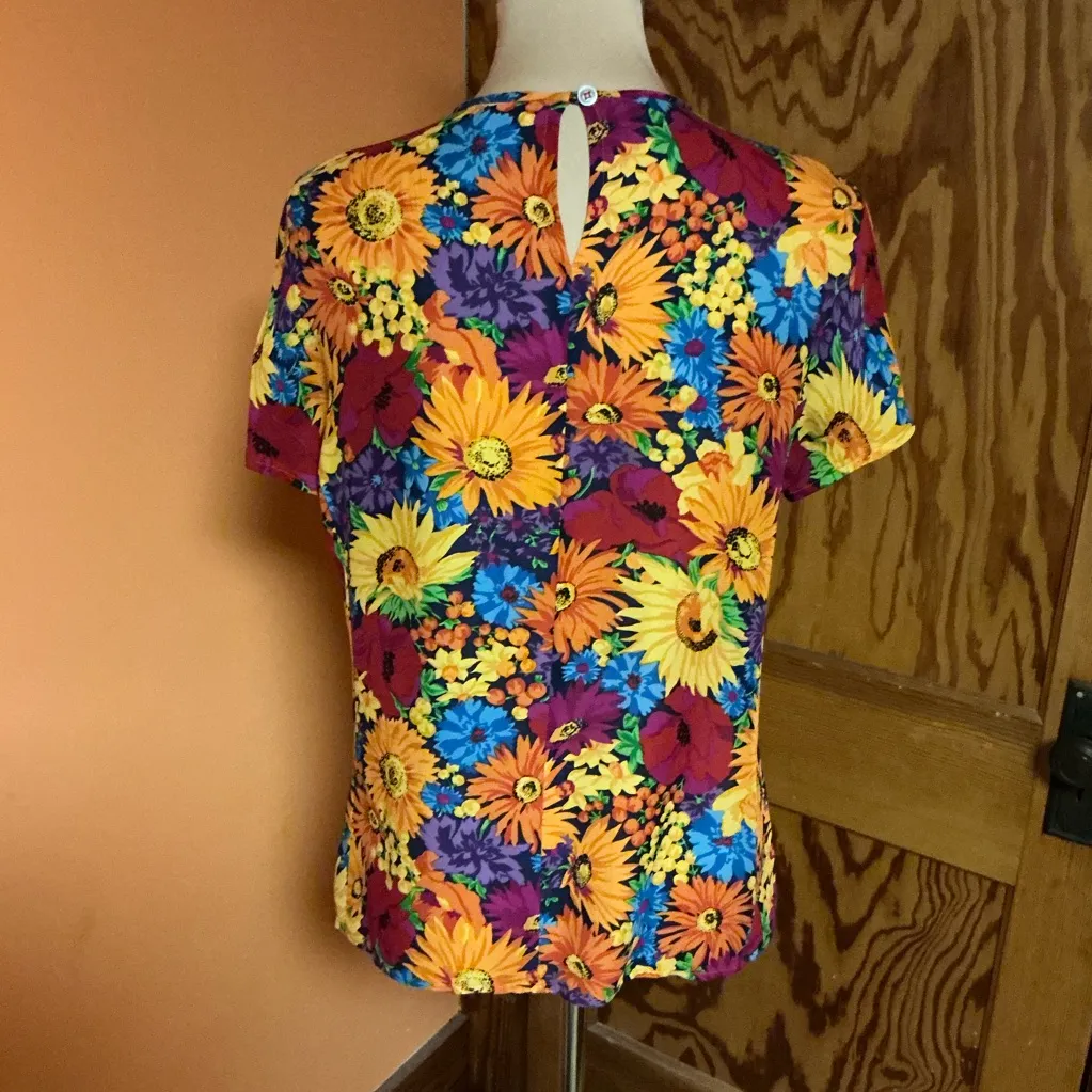Vintage Anne Klein II Silk Floral Blouse | Bold Sunflower Print Top - Image 10