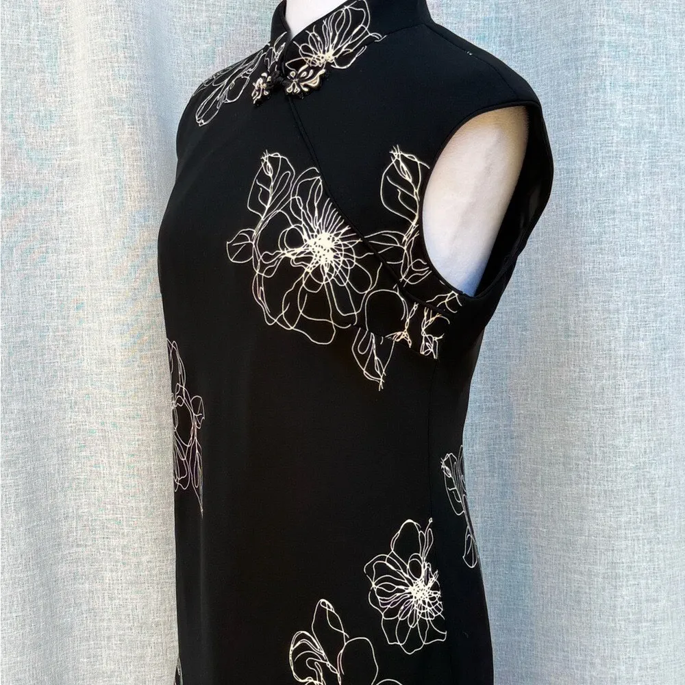 Evan Picone Black Floral Sleeveless Knee Length Dress‎ Cheongsam Style Size 12 - Image 8