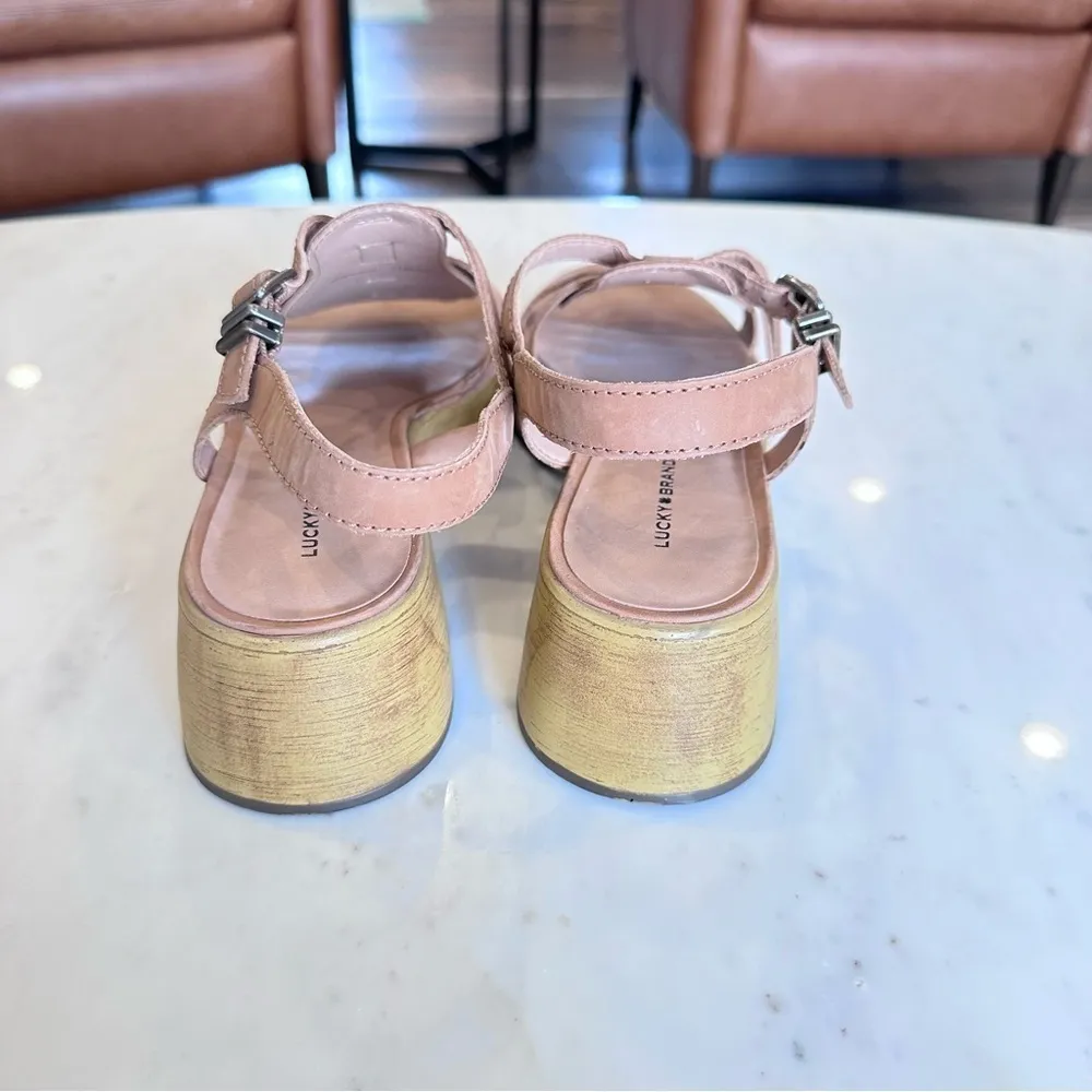 Lucky Brand Jemimmy Platform Sandal Brown Leather Woodgrain Women's‎ Size 11 - Image 5