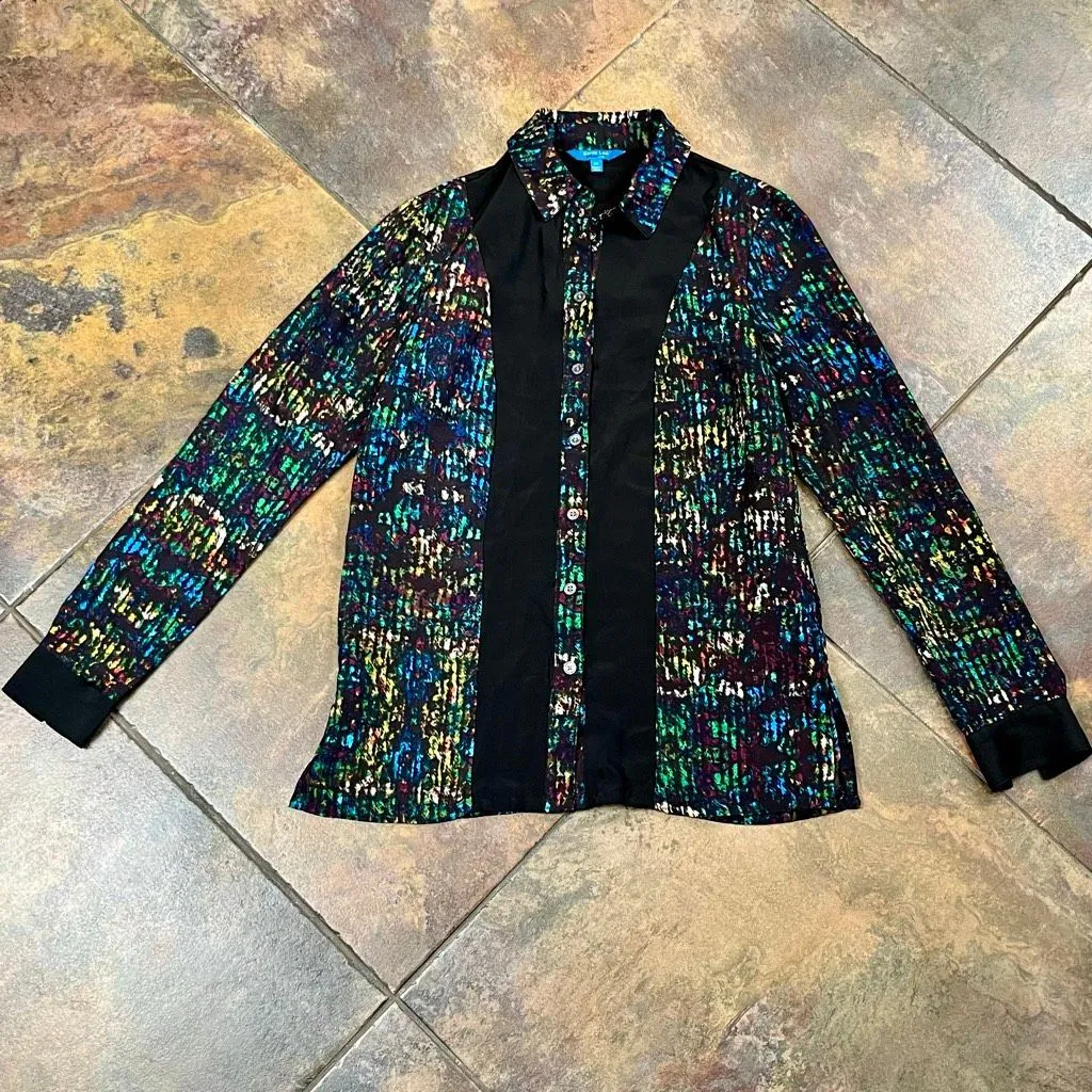 Derek Lam for Design Nation Splatter Print Button- up Multicolor Long Sleeve XS - Image 5