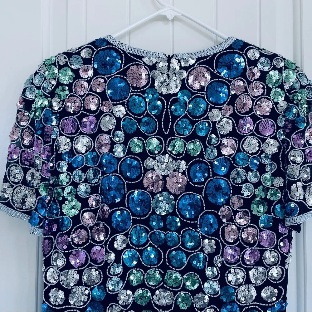 Vintage Niteline Dress Beaded Sequin Silk Sheath Cocktail Gown Prom Retro 80s Size 10 - Image 5