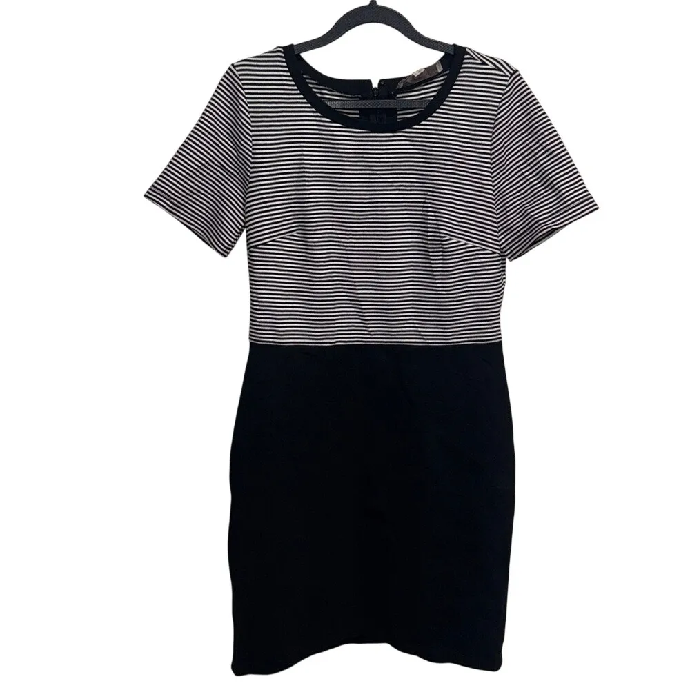 LOFT Black and White Striped Short Sleeve Sheath Dress Women's Size 6 - Image 2