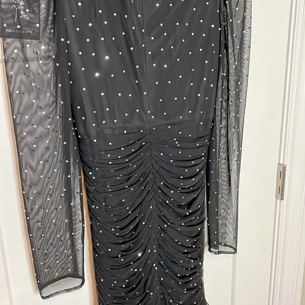 NWT 2025 Sample Mac Duggal 2141 - Long Sleeve High Neck Ruched Knee Length Dress - Image 6