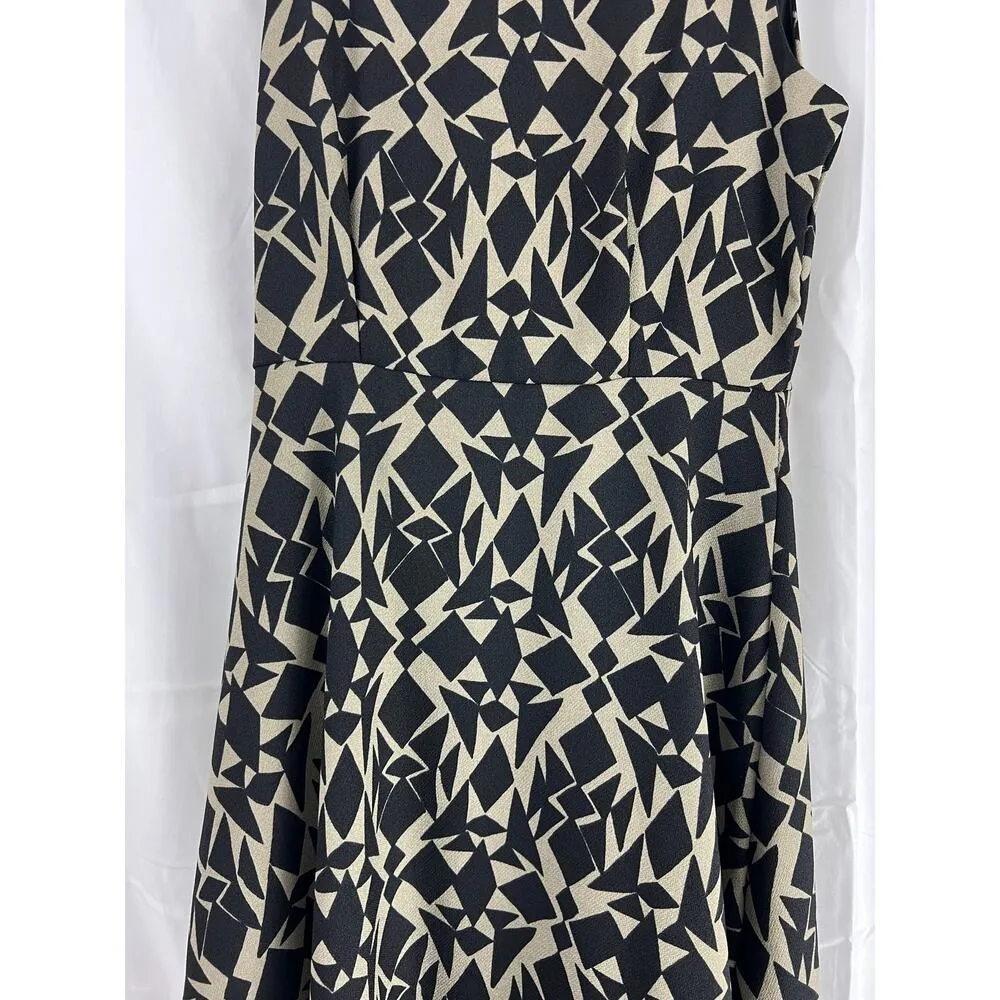 Anthropologie Everly Black/Tan Fit & Flare Geometric Fully Lined Dress Size S - Image 5