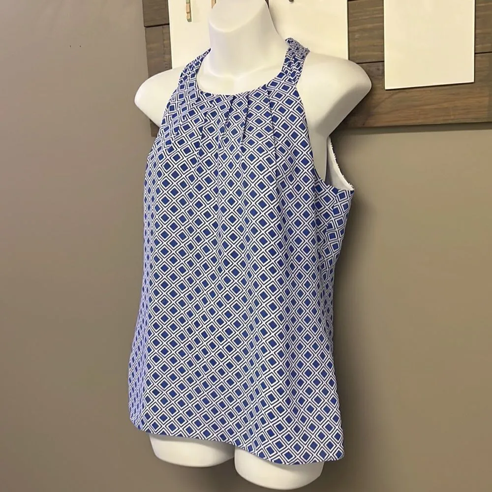 Banana Republic Sleeveless Royal Blue White Abstract Diamond Lined Top- Size 6 - Image 2