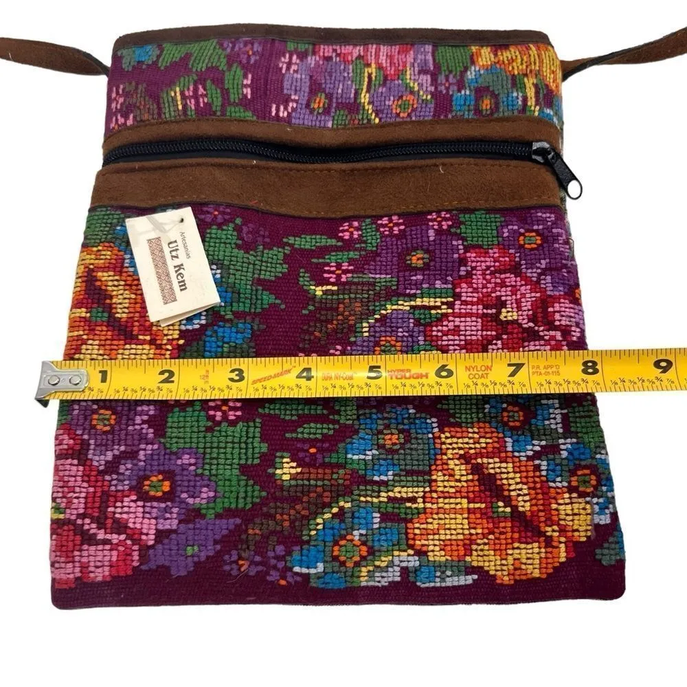 Artesanias Utz Kem Guatemala EMBROIDERED HUIPIL Crossbody Bag Purple - Image 8