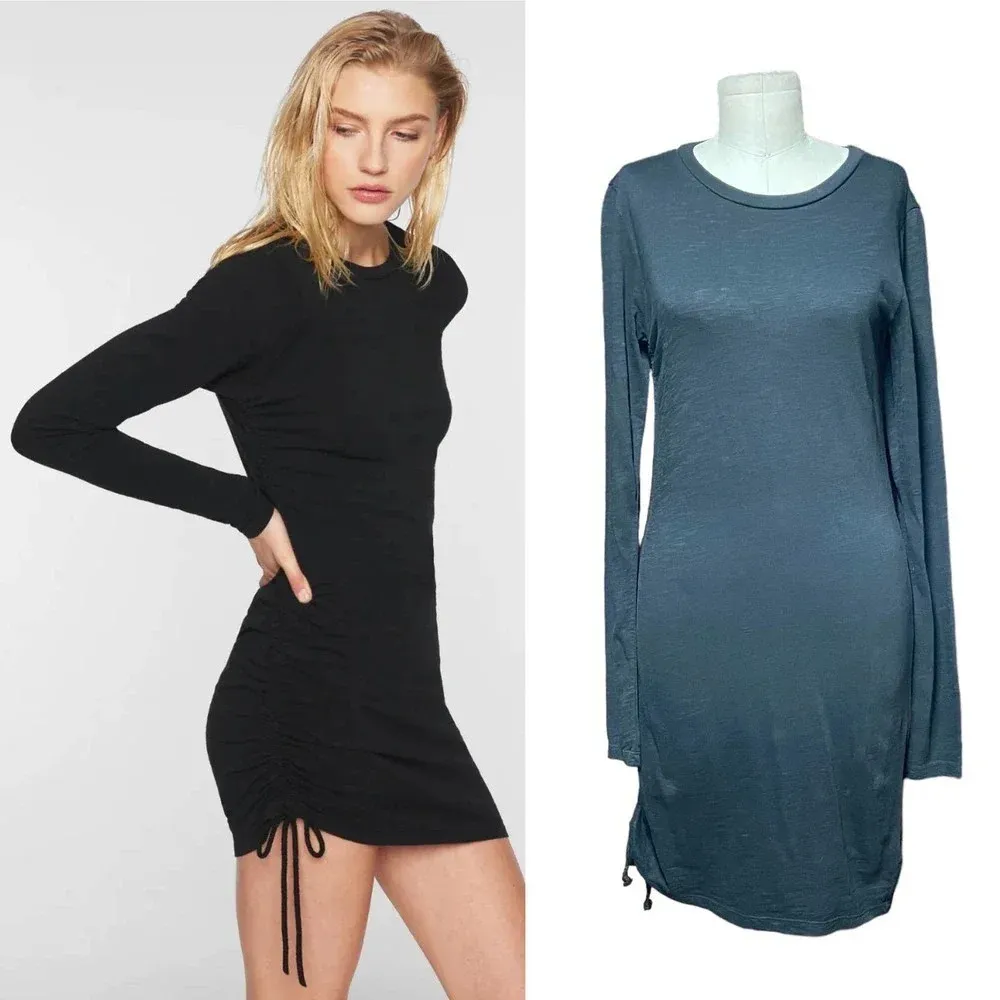 Pam & Gela Side Ruched Long Sleeve T-Shirt‎ Dress Black Size Small - Image 2