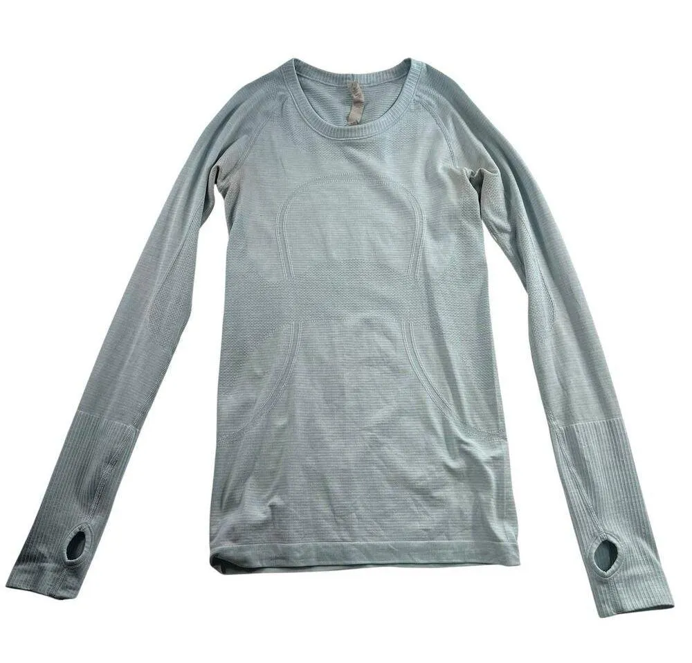 Lululemon 4 Run Swiftly Tech Long Sleeve Aquamarine Seamless Thumbholes Athletic - Image 2