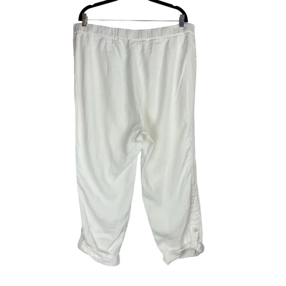 J. Jill Pure Jill Linen White Roll Tab Cuffed Pants Sz XL - Image 3