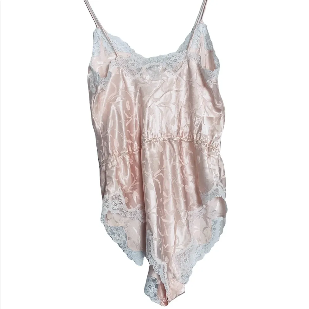 Vintage Laura Adams Pink Satin Silk Lace Teddie Lingerie Size Small - Image 7