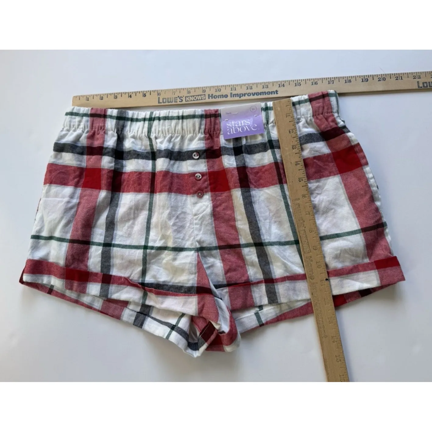 Stars Above Women’s Plaid Flannel Pajama Lounge Shorts Size XL Red Multi New - Image 6