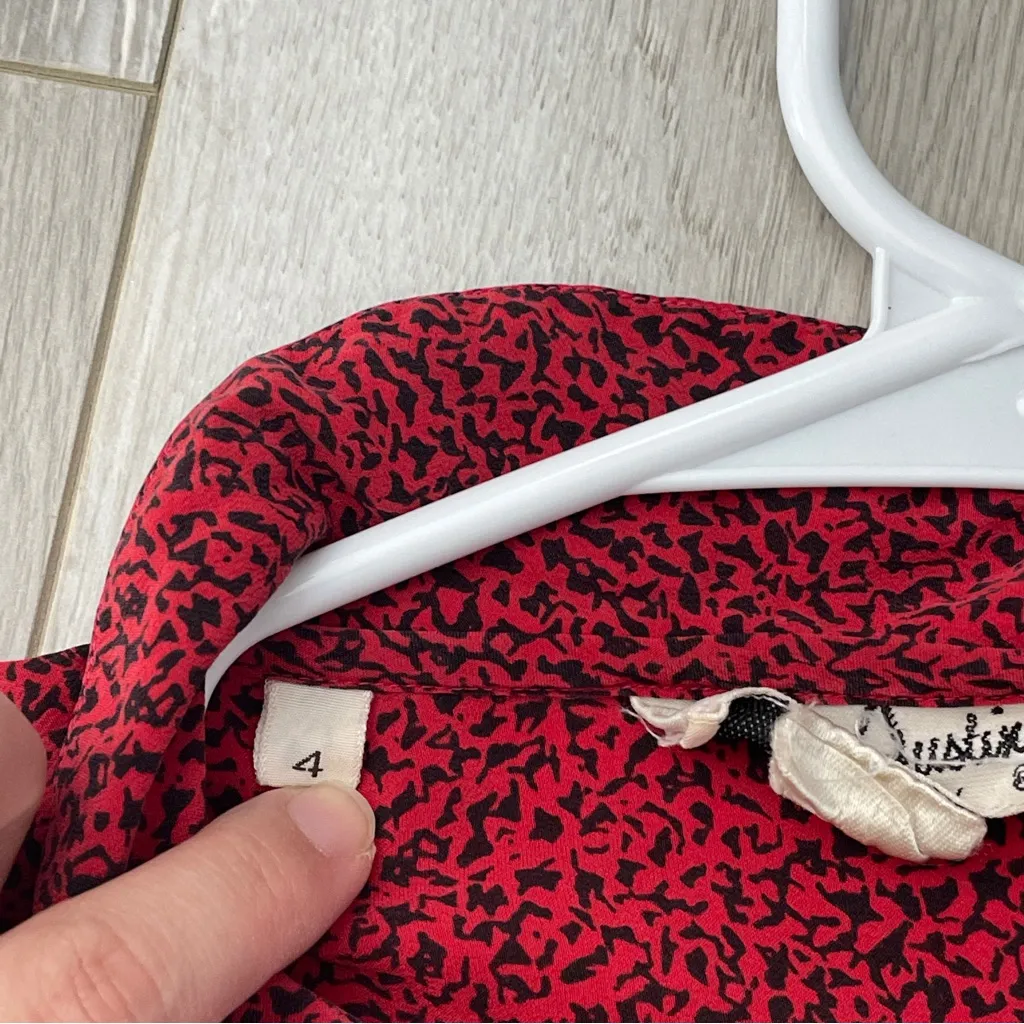 Vintage Silk Shirt animal print dot button up womens Red (size 4) fun romantic - Image 5