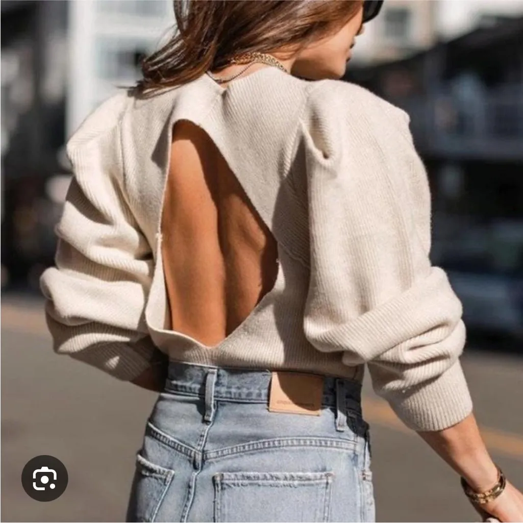 Free People Saffron Top Open Back Cozy Knit Pullover Sweater Oatmeal Beige - Image 15