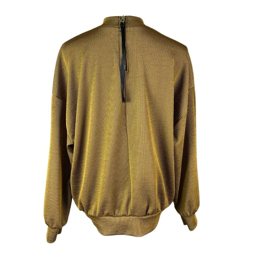 Zara Trafaluc Gold Black Stripe Ribbed Sweater Lightweight Knit M Edgy Trend - Image 3