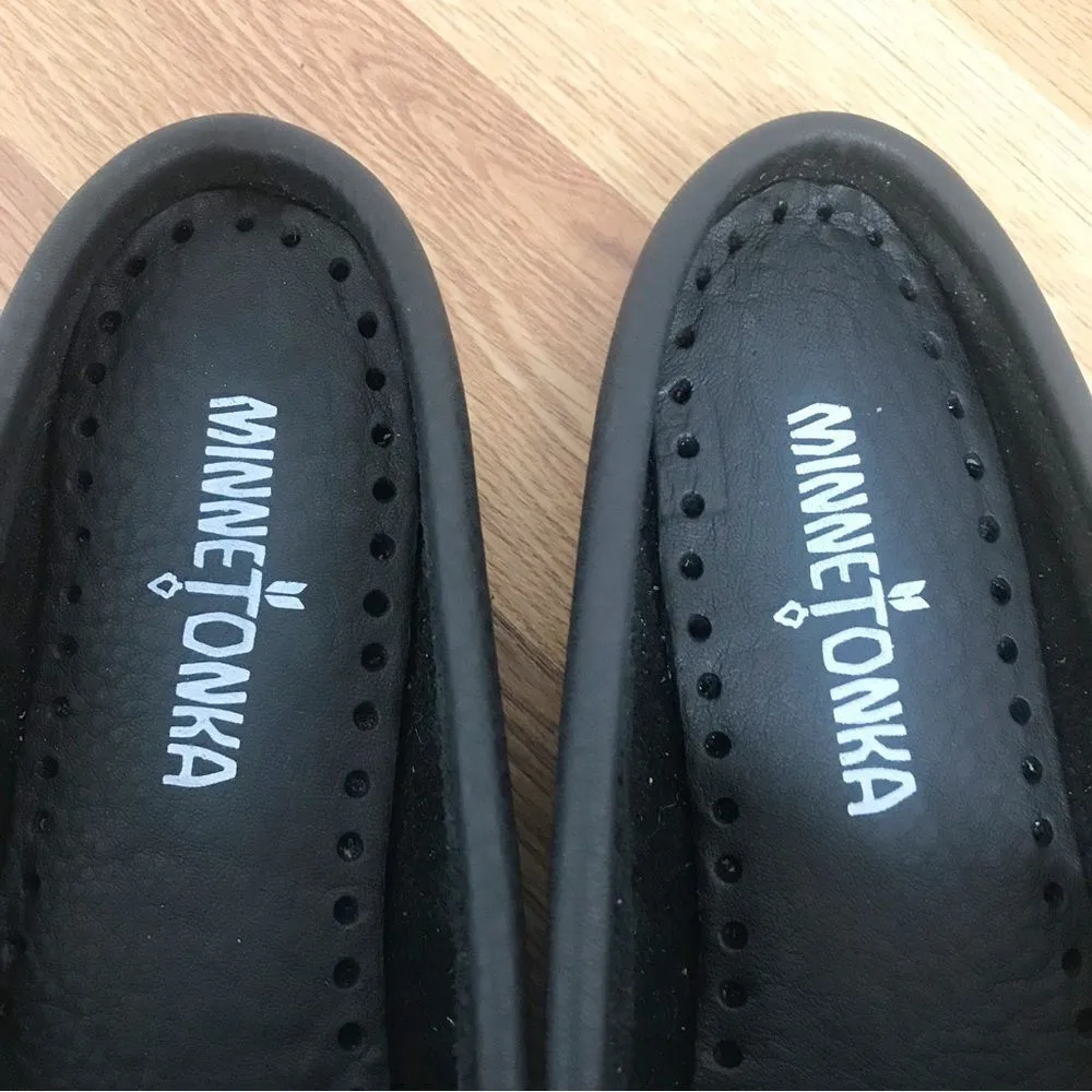 MINNETONKA Kate Black Leather Mule Moccasin Loafer Pebbled Slip On Size 7‎ New - Image 7