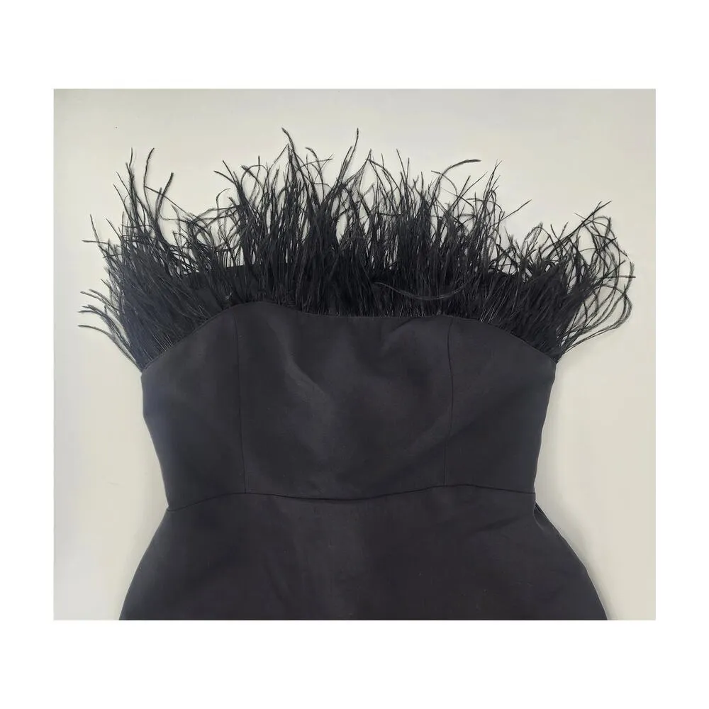 Sam Edelman Black Feather Top Strapless Mini Dress Women's Size 8 - Image 4