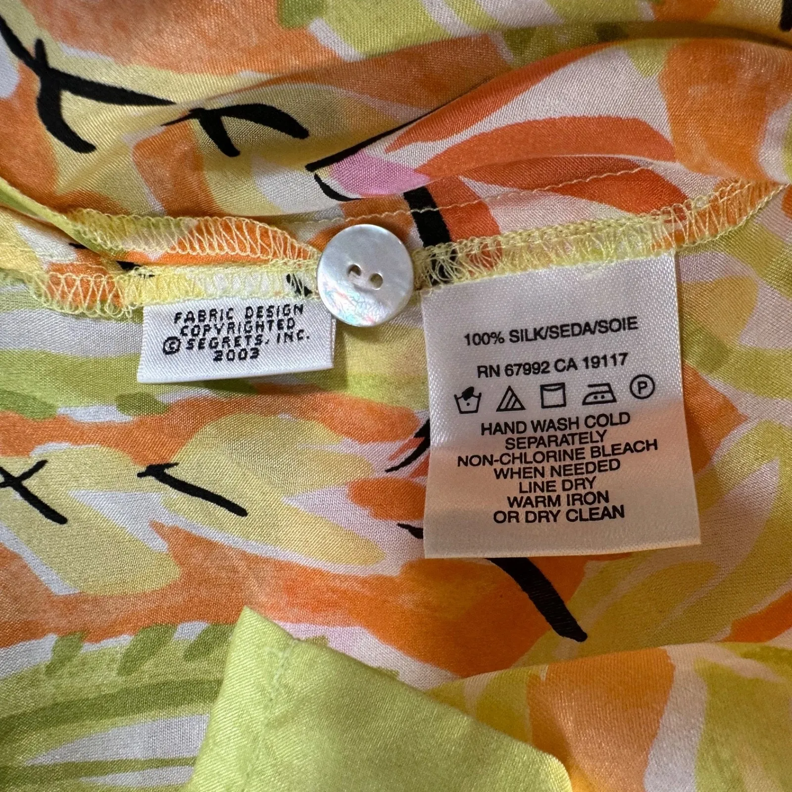 Sigrid Olsen Silk Button Down Blouse Womens Medium Green Pink Floral Long Sleeve - Image 6