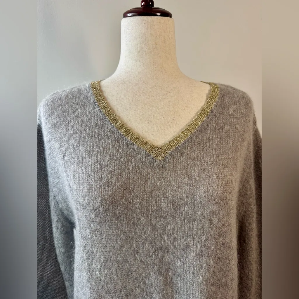 WYSE London V Neck Kid Mohair/Merino Wool Sweater Jumper Lt Grey Size 1 Gray Size M - Image 4