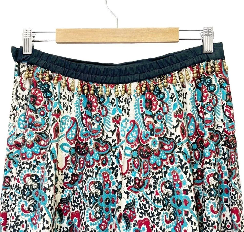 Coldwater Creek Size Medium Maxi Skirt Beaded Trim Peasant Boho Black Red Aqua - Image 6