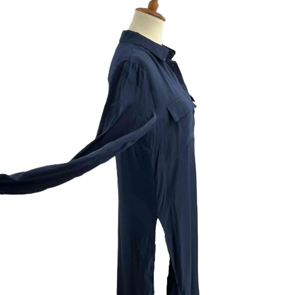 Amanda Uprichard Silk Tunic Blue Long Sleeve Button Down Shirtdress Medium New - Image 3