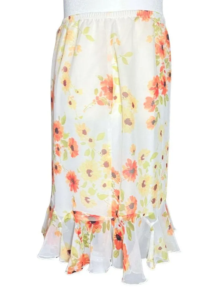 Vintage 90s Y2K White Orange Floral Ruffle Mini Skirt. L/XL. Fairycore Coquette - Image 5