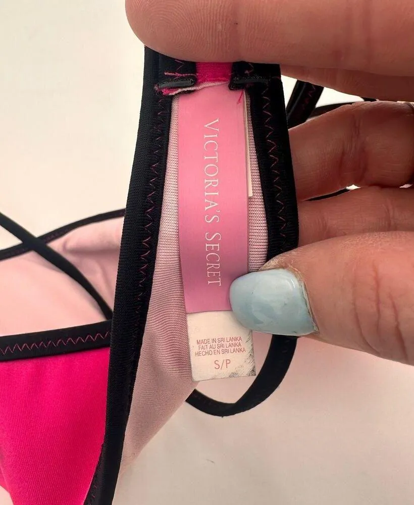 Victoria's Secret Pink & Black Lined Swim Bikini Top Size Small - Image 3