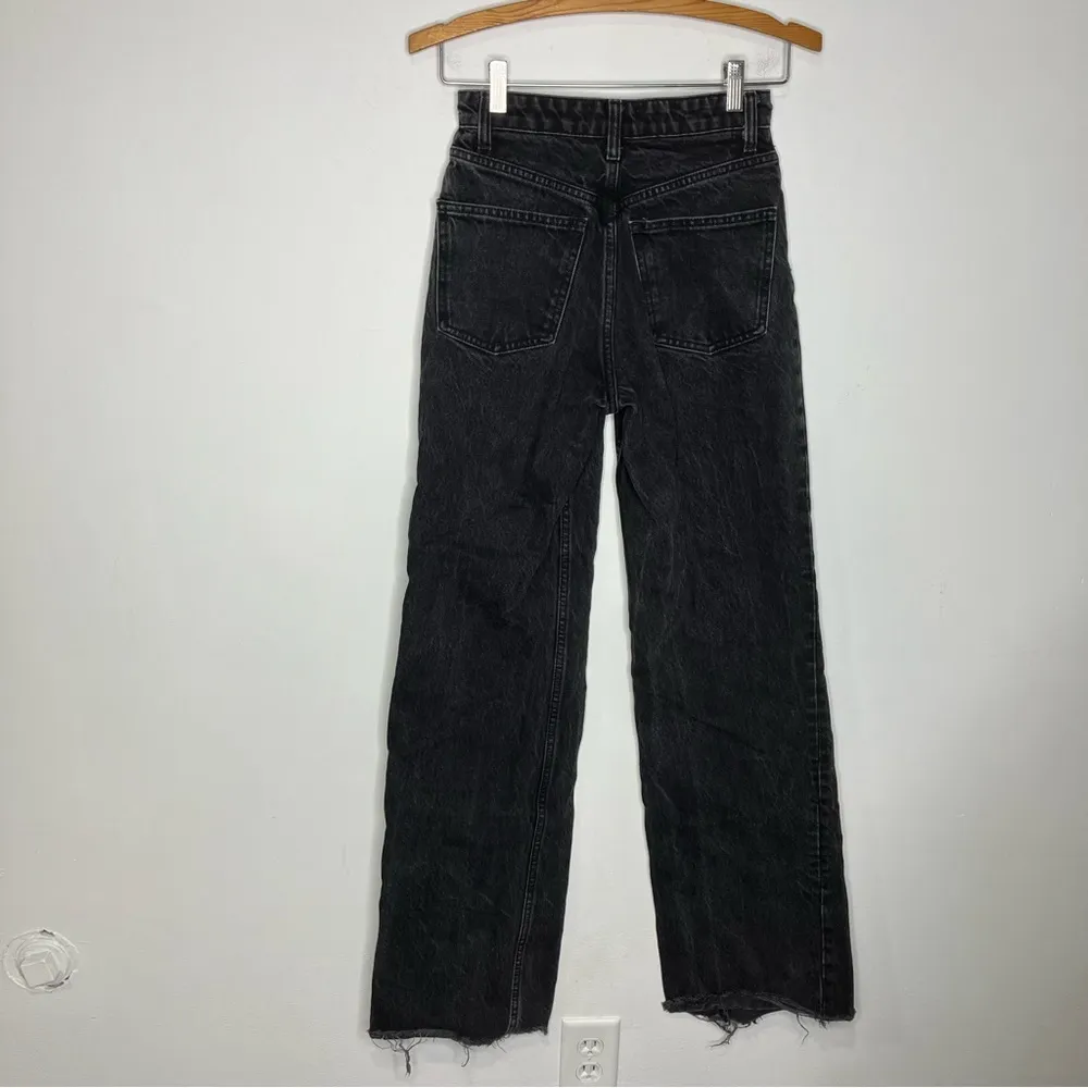 Zara high rise wide leg jeans black denim raw hem women’s size 2 trendy punk - Image 8