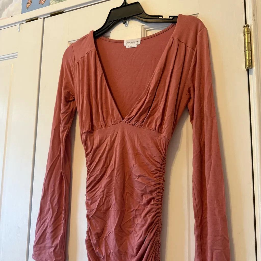 Lovers + Friends Willow Ruched Long Sleeve Mini Dress in Rose Pink Size XS - Image 6