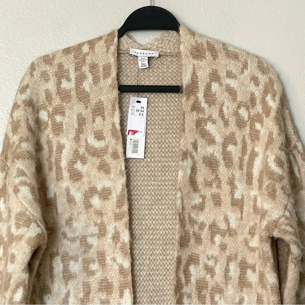 NWT Topshop Leopard Animal Print Tan Cardigan Sweater Duster Open Front Size XS - Image 4