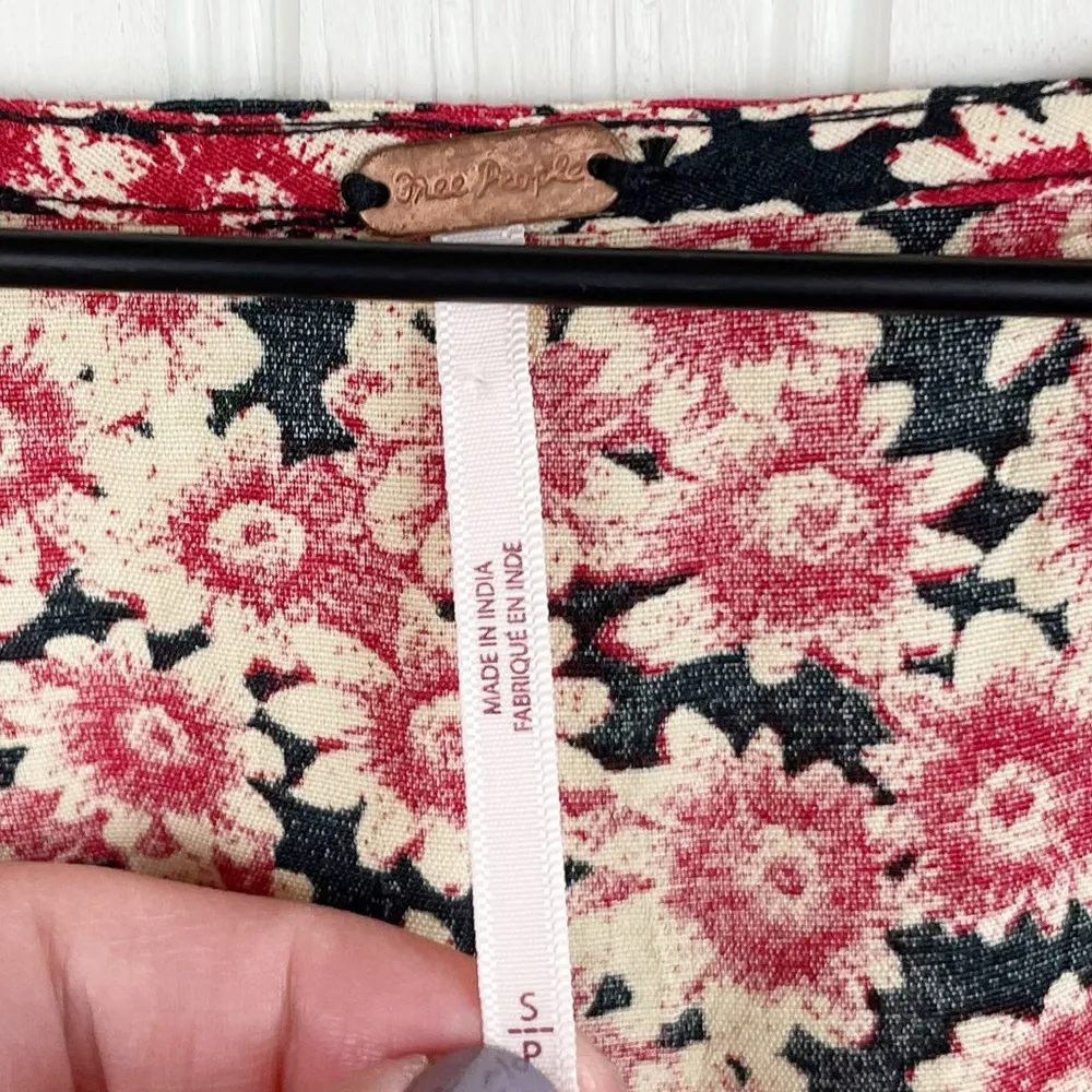 Free People Laced Up Mini Dress Black Red Ditsy Floral Print Women's Size Small - Image 11