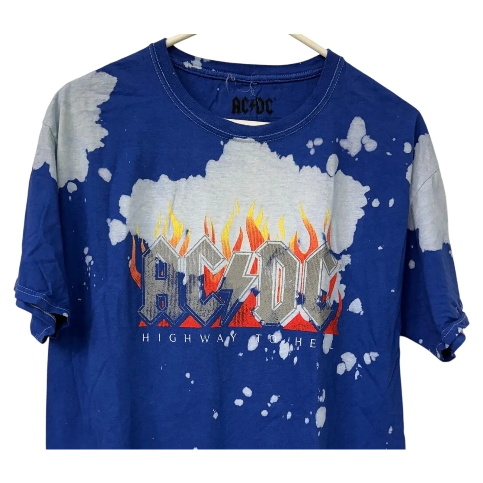 ACDC Vintage Style Highway to Hell Fire Graphic Tie Dye Unisex T Shirt S Blue - Image 3