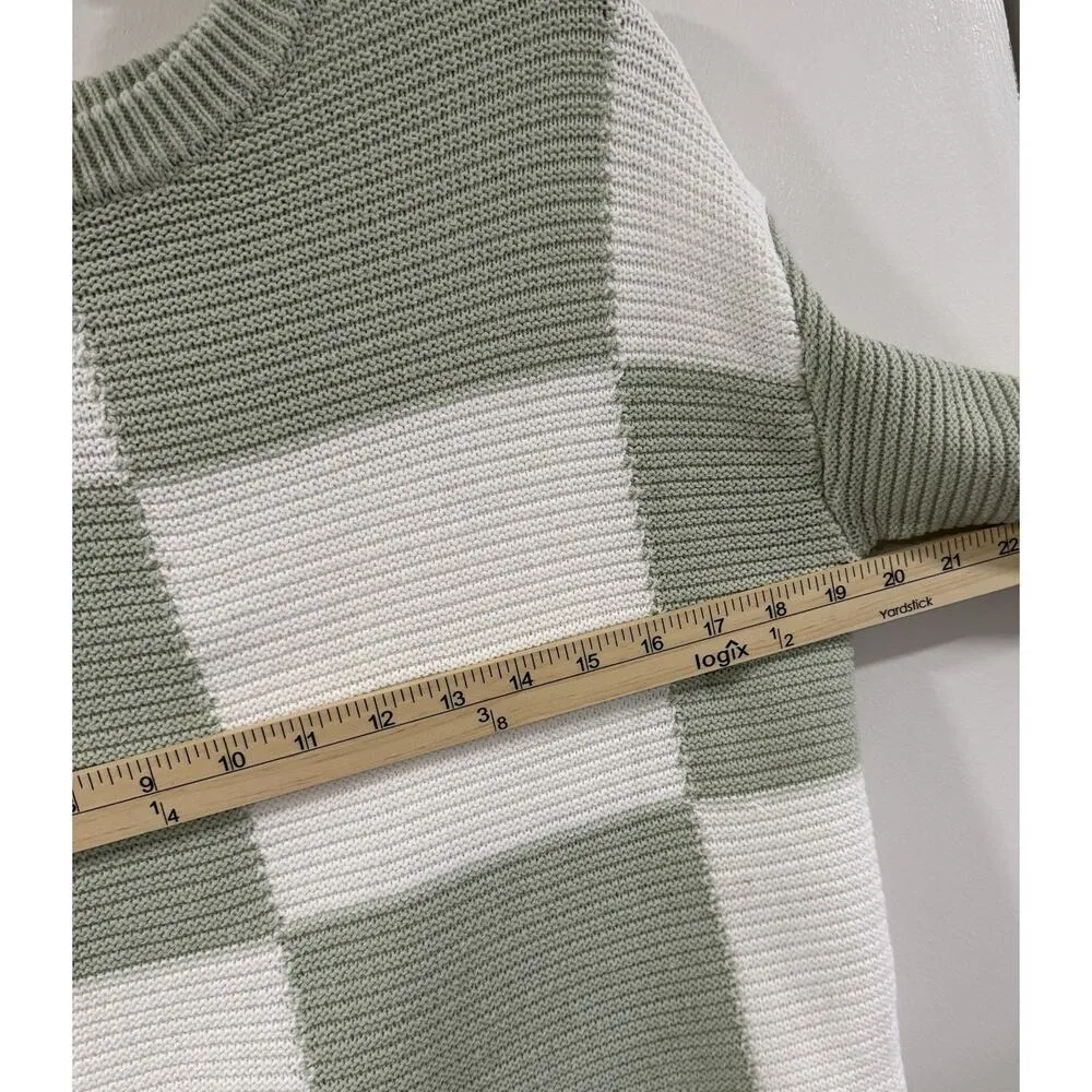 Moon & Madison Color Block Sweater XS White Sage Green Boxy Cropped Pullover - Image 8