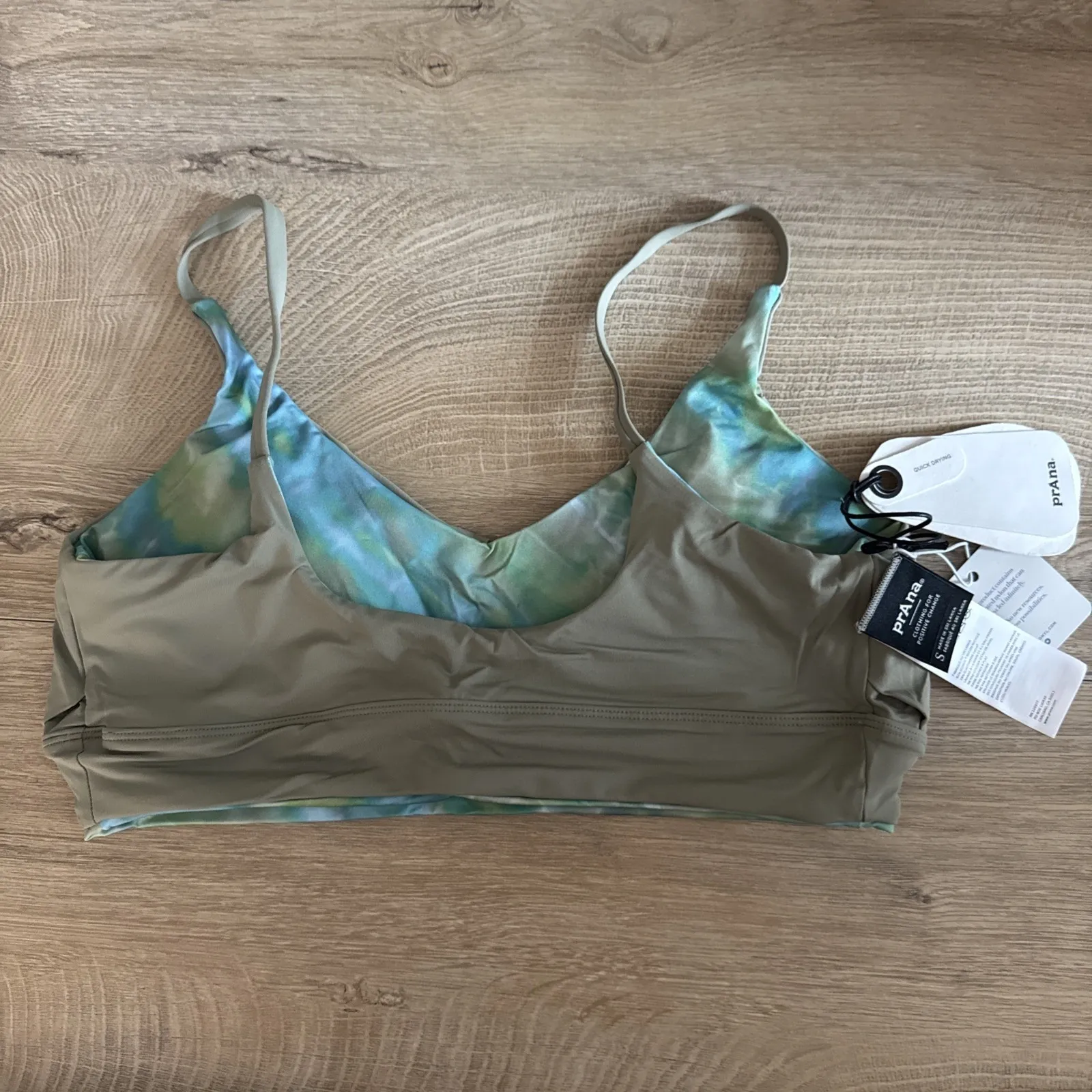 prAna Swim Top Willow Falls Reversible Mirage Blue Print Green Bikini Top Small - Image 9