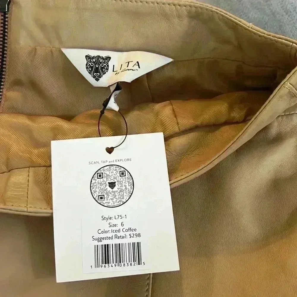 NEW LITA 100% Lamb Leather Skirt ~ Iced Coffee ~ size 6 ~ GORGEOUS! Tan - Image 4