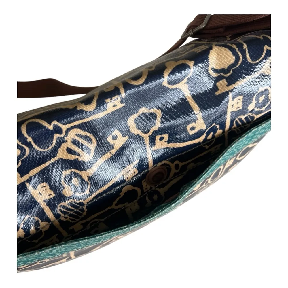 Fossil Blue and Tan Messenger Crossbody Bag with Long Strap - Image 10