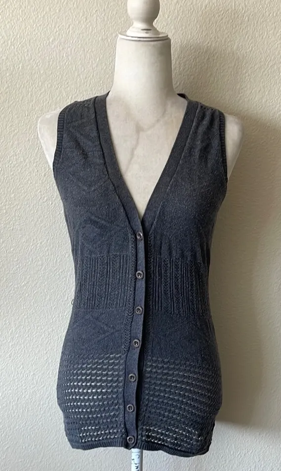 Moschino - Dark Gray V Neck Button Down Sweater Vest Top Size Small - Image 1