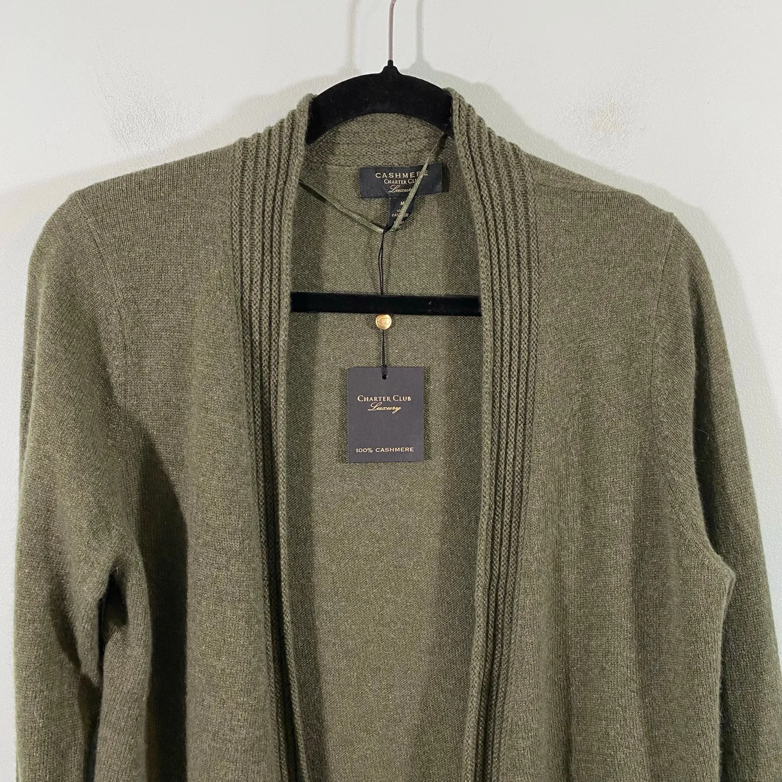 Charter Club Women Green 100% Cashmere Open Front Cardigan Size M NWT - Image 2