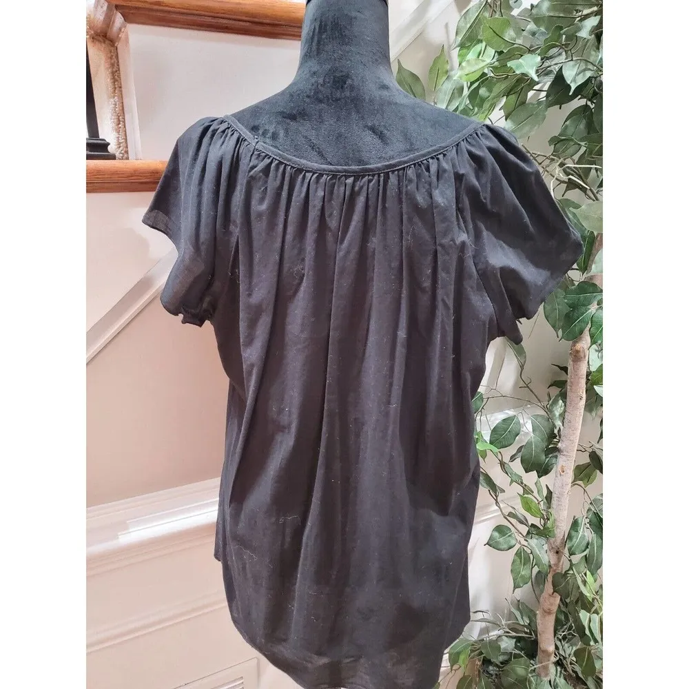 John Paul Richard Embroidered Black 100% Cotton Short Sleeve Top Blouse Size XL - Image 6