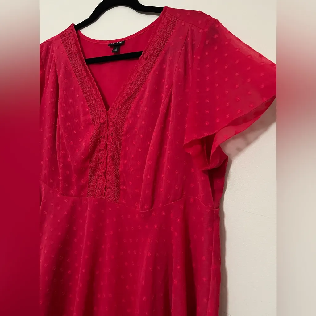 Torrid Women’s Size 1 Red Swiss Dot Lace Trim Flutter Sleeve Babydoll‎ Top - Image 3